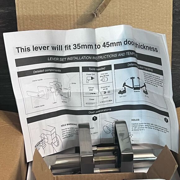 Modern Brushed Nickel Metal Interior Door Handles with Lock. Halifax Square. NIB - Picture 3 of 9